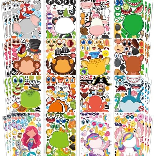 Kids Animal Face Stickers - 48 Sheets Classroom Party Supplies