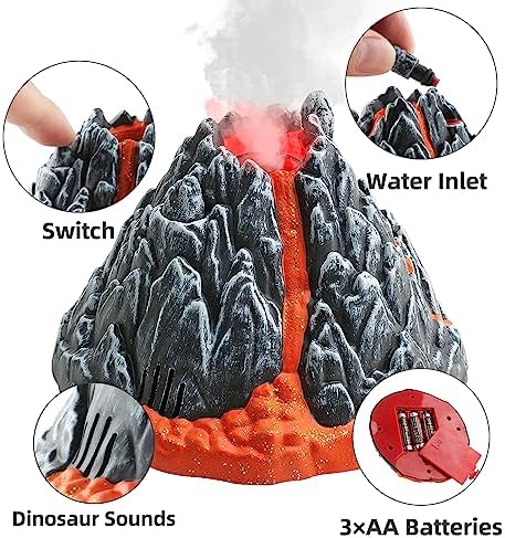 Dinobros Volcano Toy for Kids 3-5 Mist Spouting with Dinosaur Sounds